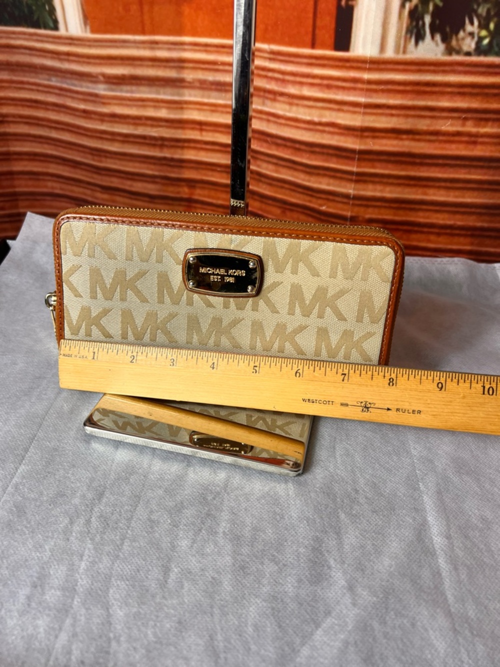 Michael Kors Jet Set Monogram Continental Long Zippy Wallet canvas leather trim - Picture 15 of 17